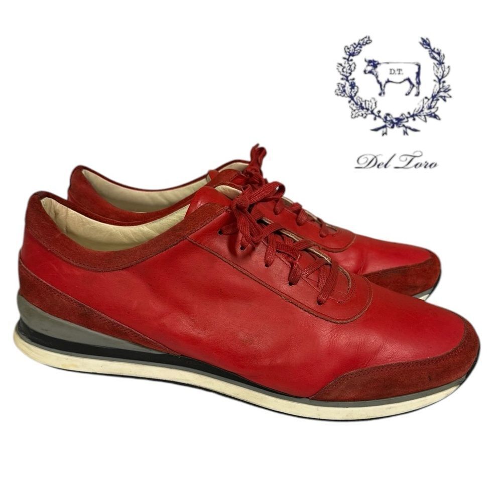 Del Toro Men's Red Grey Black Lace Leather Sneakers 11